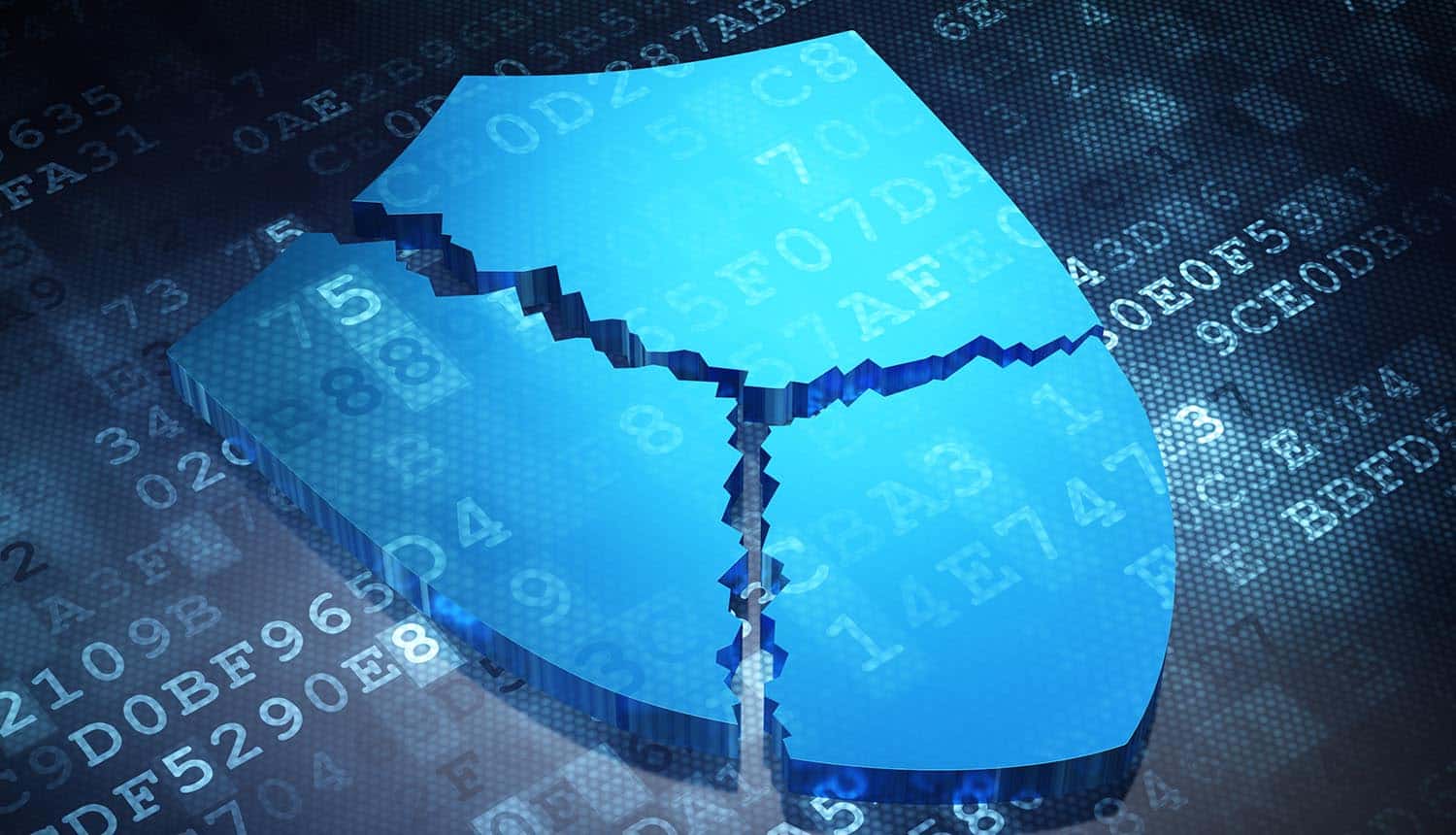 Broken shield as armour on blue digital background