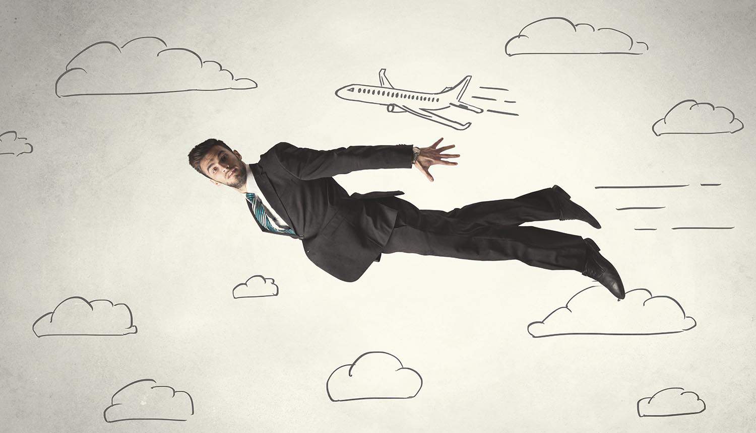 Image of man flying among clouds representing data protection regulations from cloud technology perspective