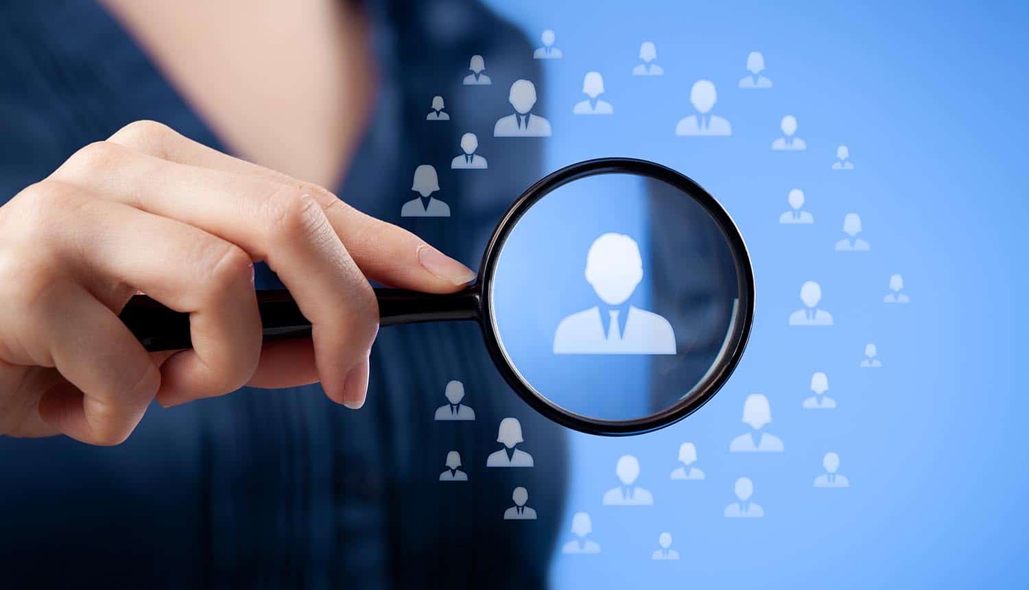 Image of woman holding magnifying glass on a network of people representing why the Spokeo privacy lawsuit matters