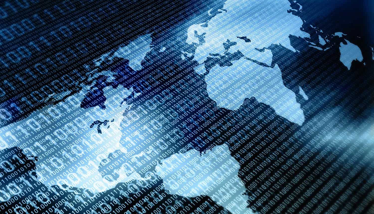 Image of world map with data being transferred globally signifying how the Privacy Shield is adequate for data transfer but will need FISA reform