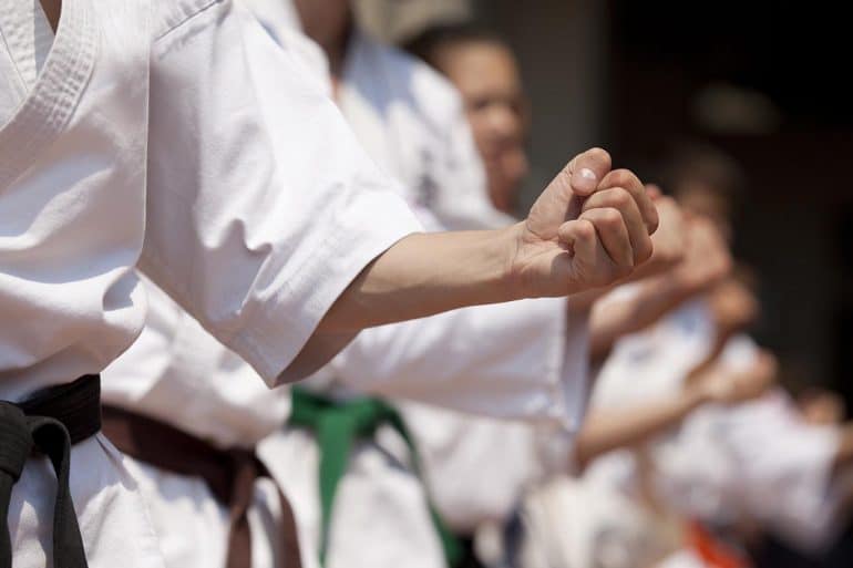 Karate practitioners preparing for a battle