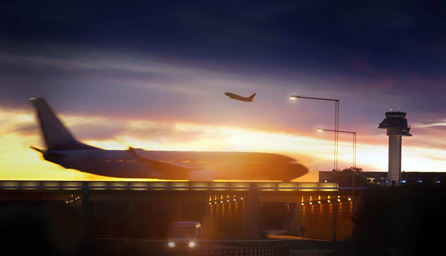 Airplane departing at dusk showing the concern of airline data breaches