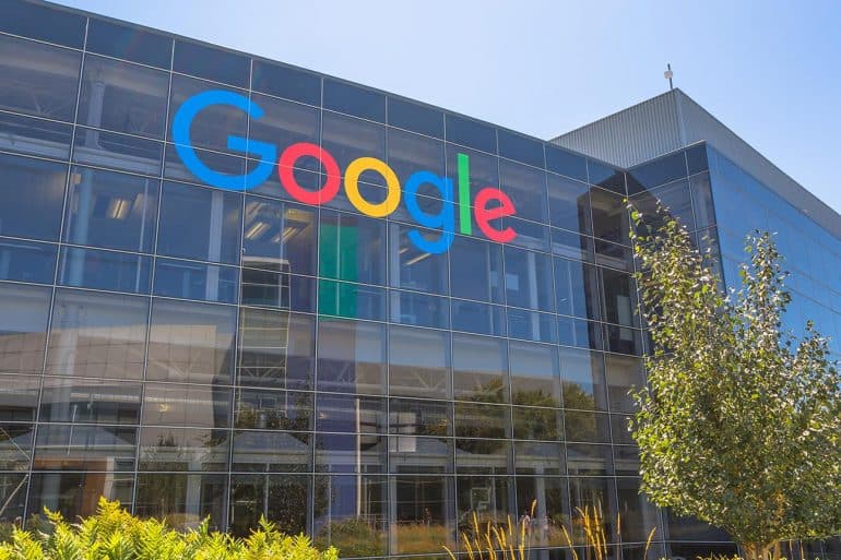 In front of one of the Google buildings showing the extent of Google data collection behind its walls