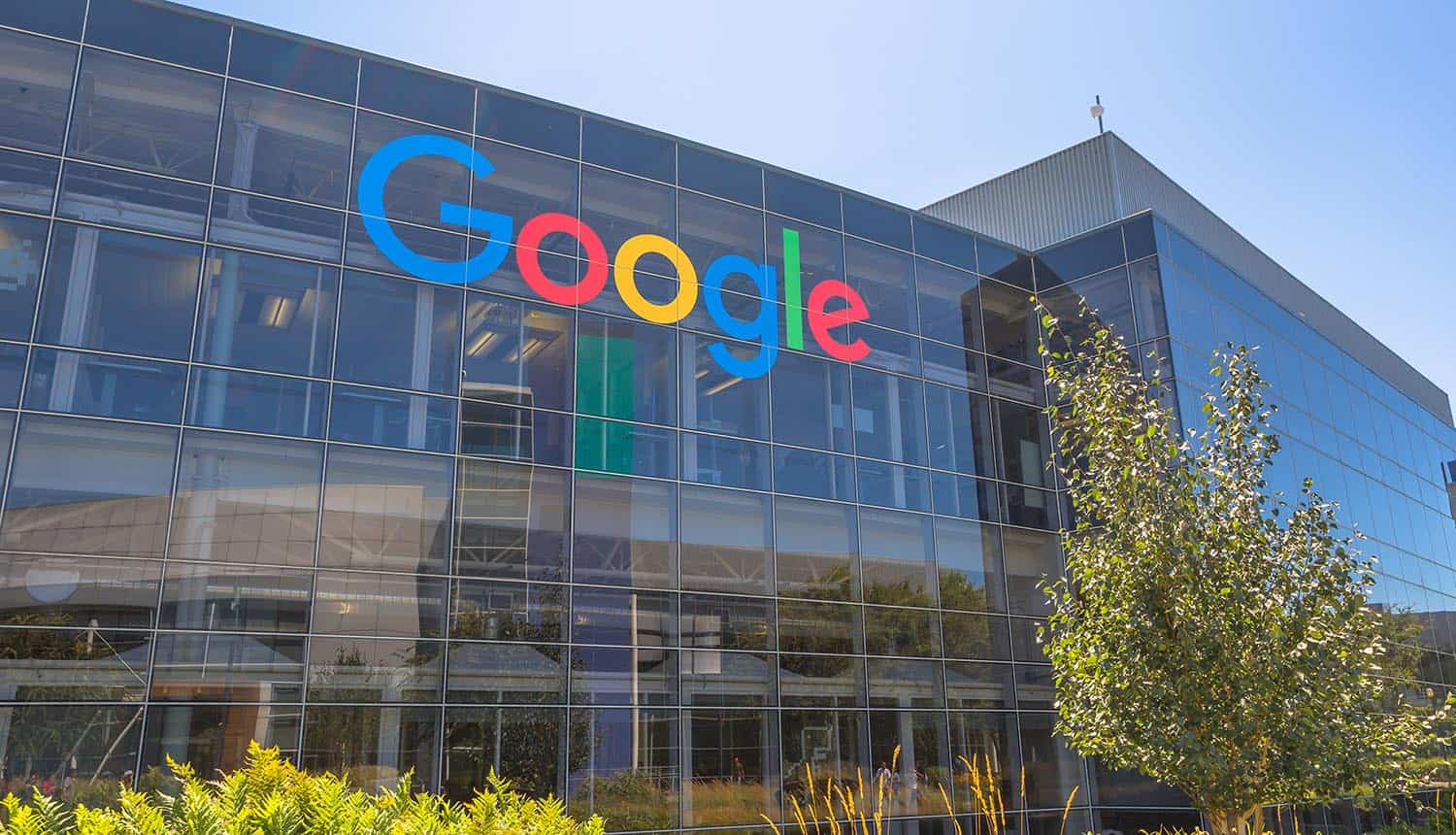 In front of one of the Google buildings showing the extent of Google data collection behind its walls