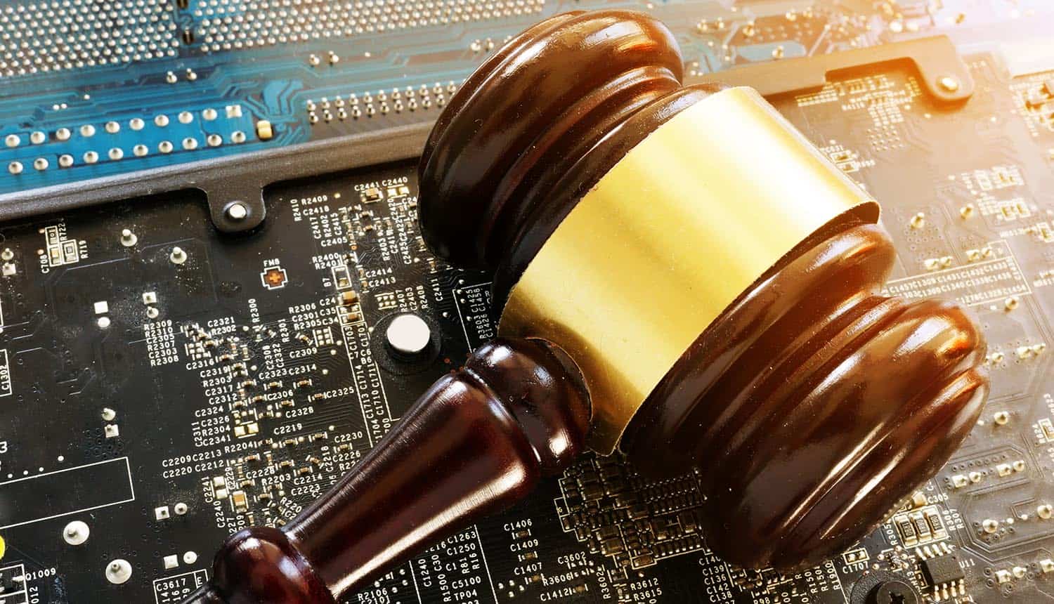 Gavel and electronic chip board showing Intel's proposed federal privacy bill