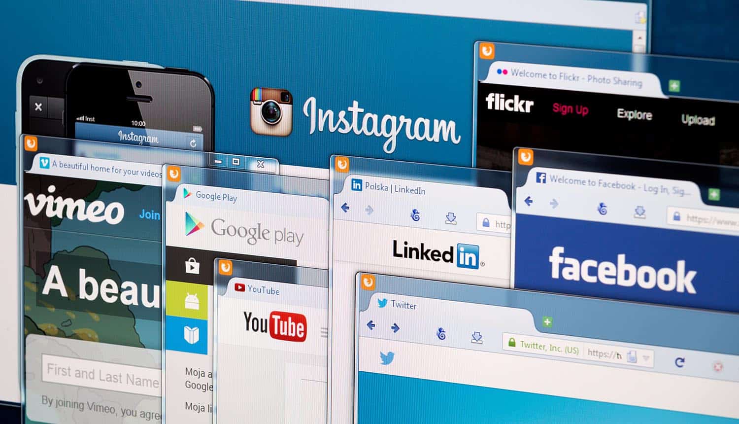 Photo of social network homepage on a monitor screen showing big tech and their agenda for privacy regulations
