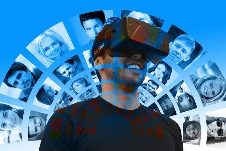 Man using VR goggles showing security concerns of digital recreation