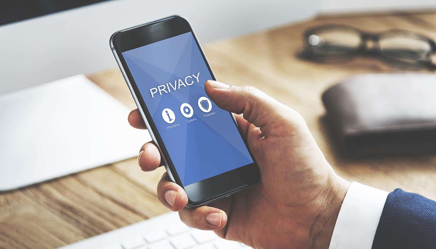 Privacy screen on mobile phone showing need to stay safe and secure our data