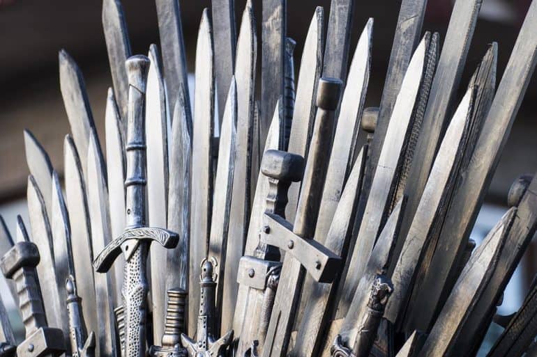 Throne made of swords showing Game of Thrones TV show used as a means for malware and phishing attacks