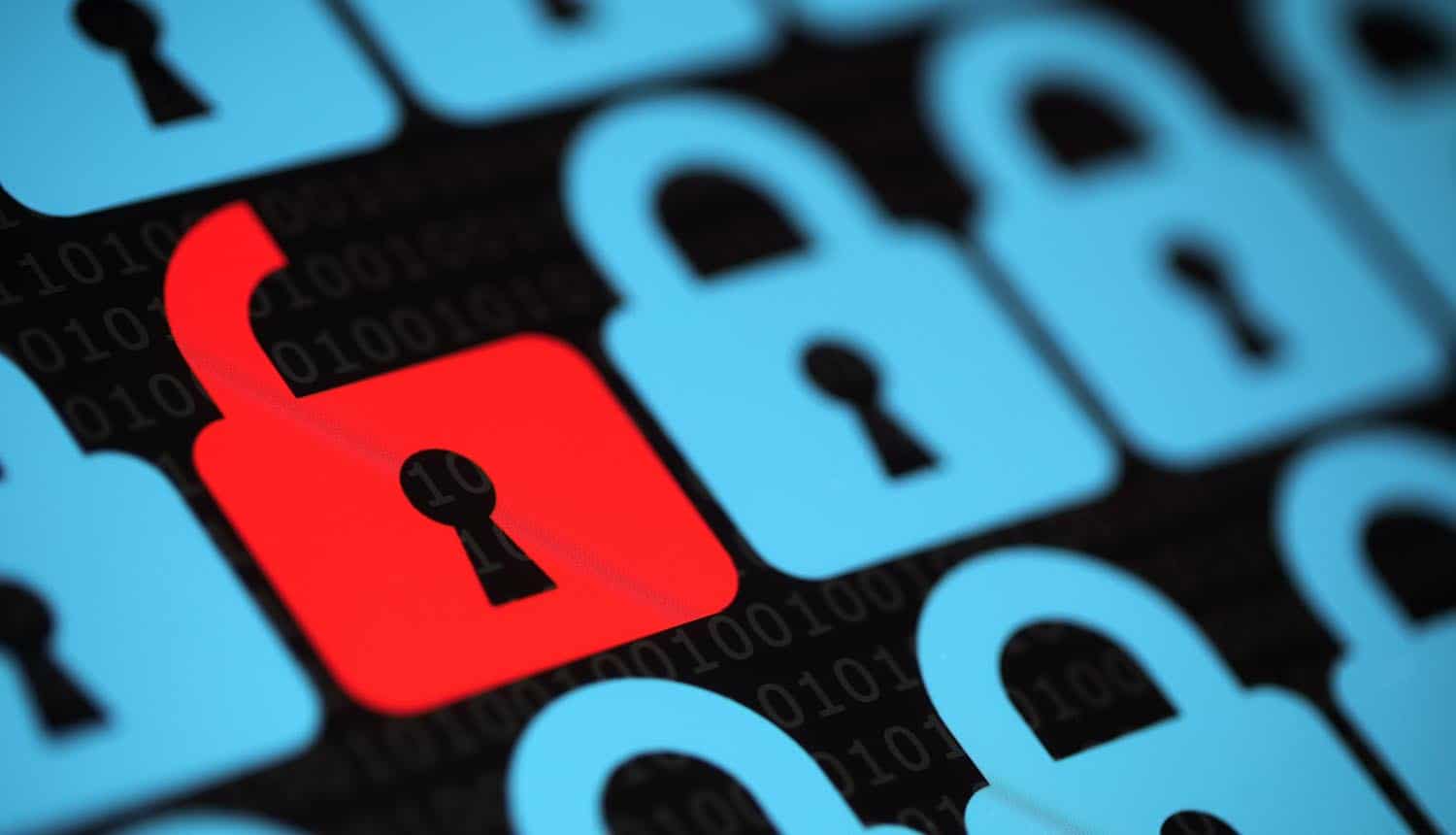 Open red padlock on a padlock background showing the rise of password spraying attacks warned by feds