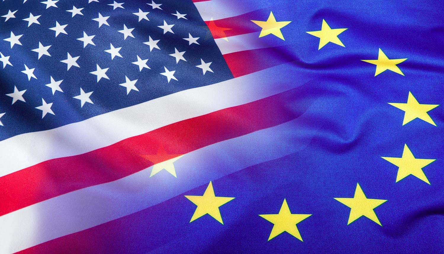 Flags of U.S. and European Union showing the difference in approach towards GDPR compliance by U.S. and Europe
