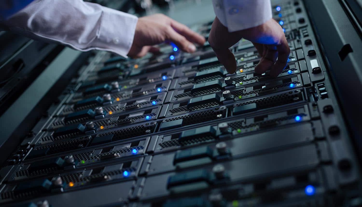 Engineer working on storage system in data center showing Microsoft deletion of its facial recognition database