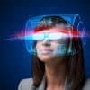 Woman with high tech smart glasses showing how movies can help you understand data privacy and hacking