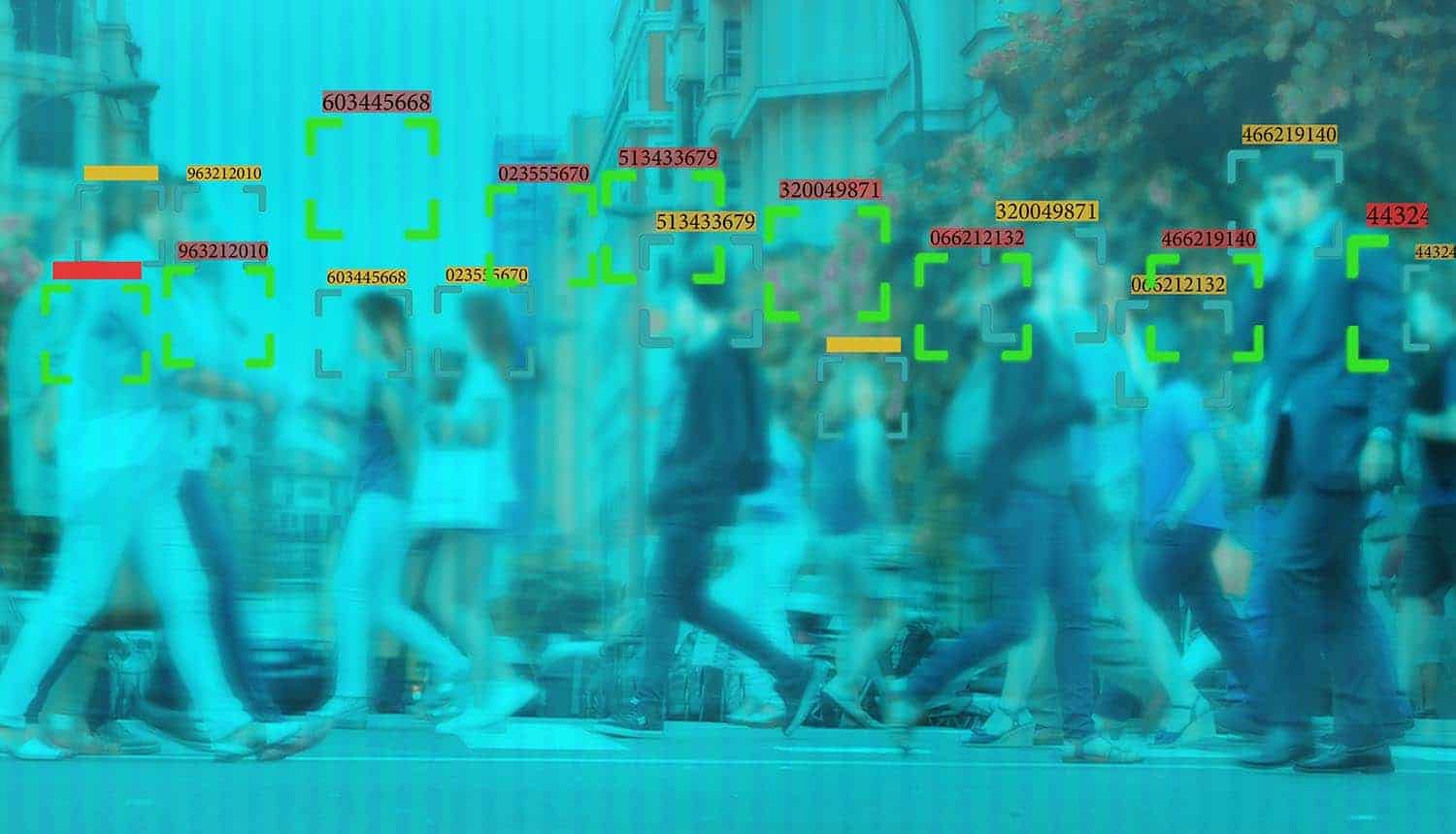 Facial recognition technology in a crowd of people showing the ban on the use of facial recognition technology by law enforcement agencies in California