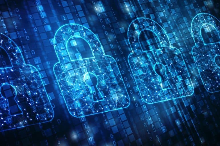 Padlock icons on digital screen showing U.S., U.K. and Australia pressing Facebook to abandon end-to-end encryption plans