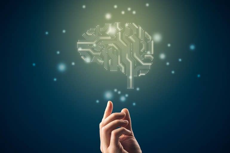 Brain with circuit board design showing how AI systems are outperforming humans