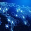 Techology world map and padlocks icons showing the Quantum Dawn cyber exercise simulating a ransomware attack