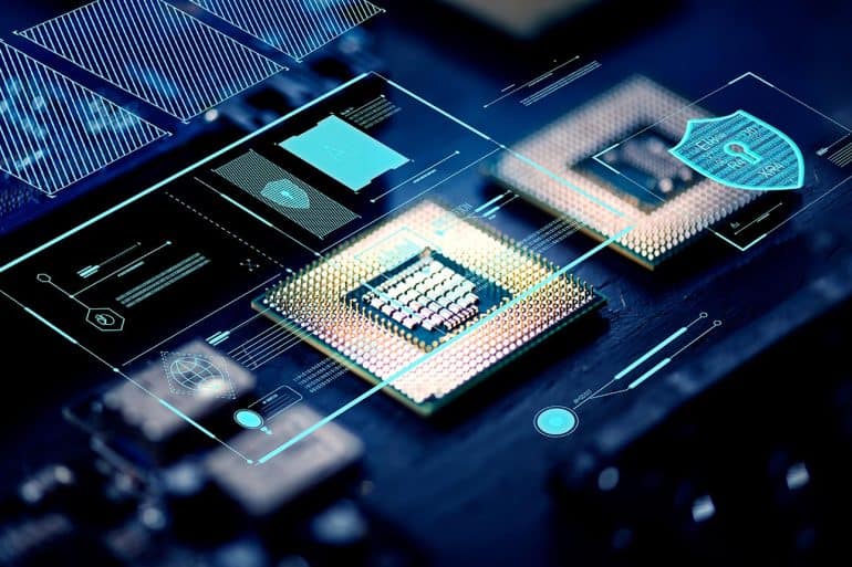 Computer chips on a processor showing how preloaded apps are becoming security threats