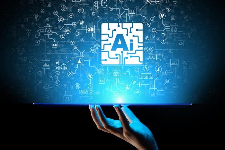 Hand holding up AI icons showing new AI guidelines announced by the White House