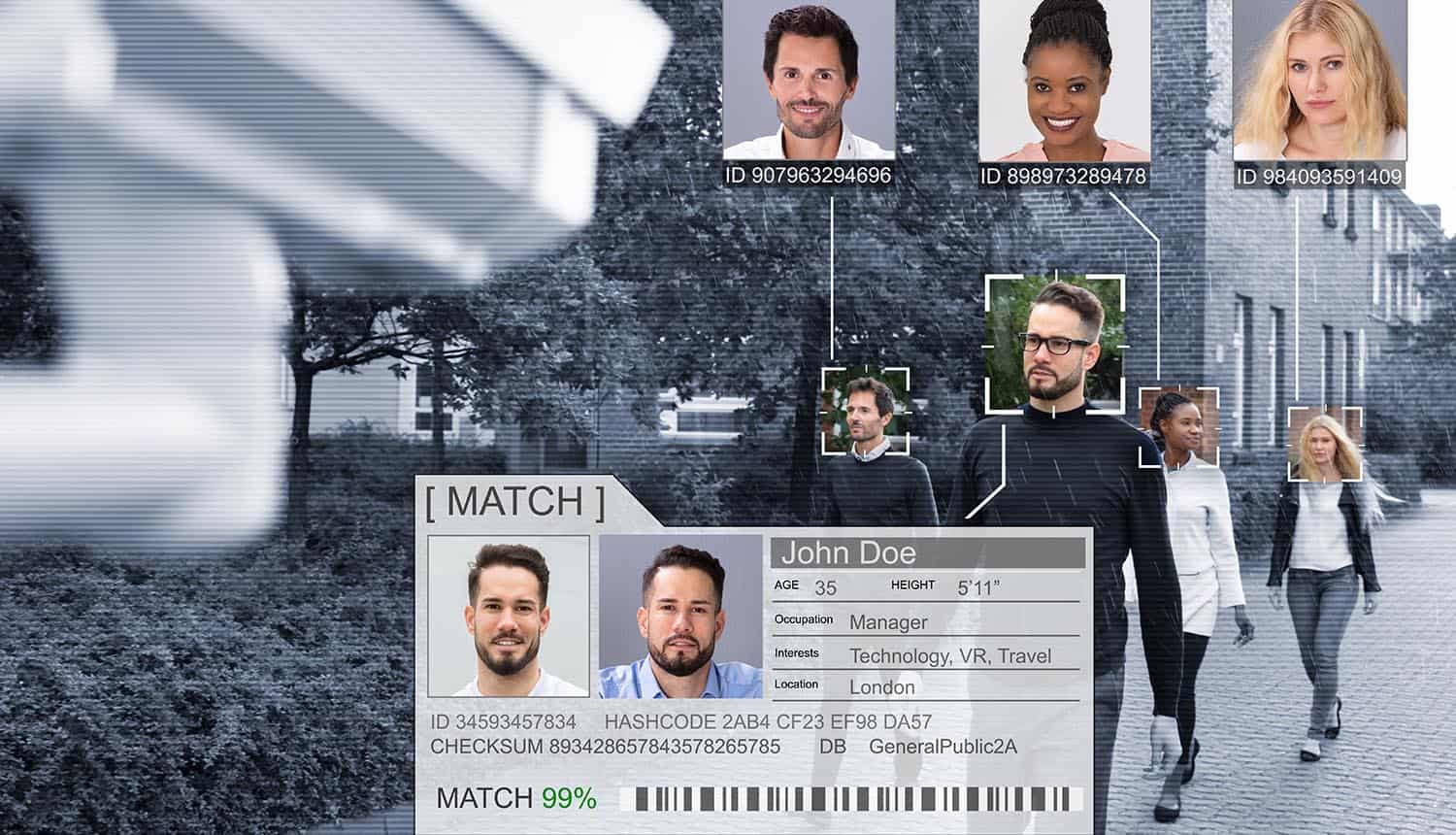 Facial recognition surveillance technology applied on people walking showing the letter drafted to suspend use of facial recognition surveillance technology by federal agencies