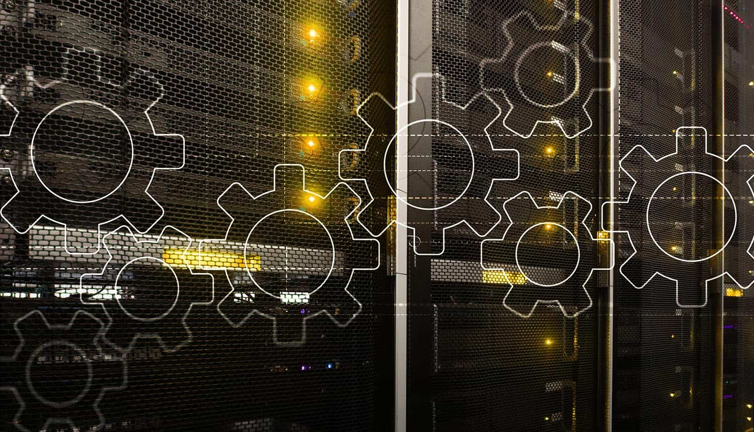 Gear virtual icons on data centre racks shows new study suggests security automation may cause substantial cybersecurity workforce reductions