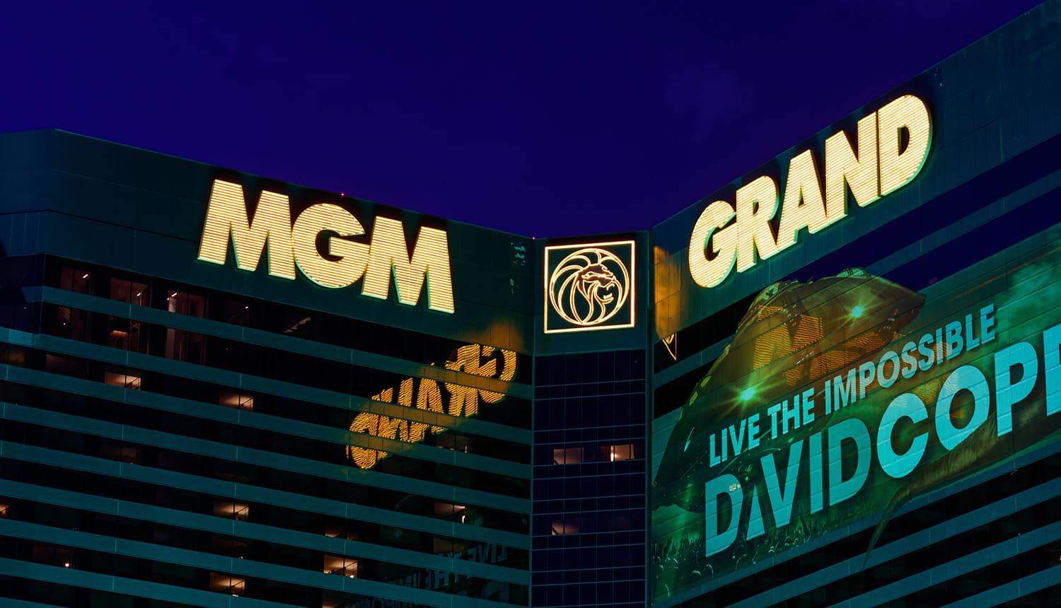 Night view of MGM building showing cloud misconfiguration being the likeliest cause of MGM hotel leaks