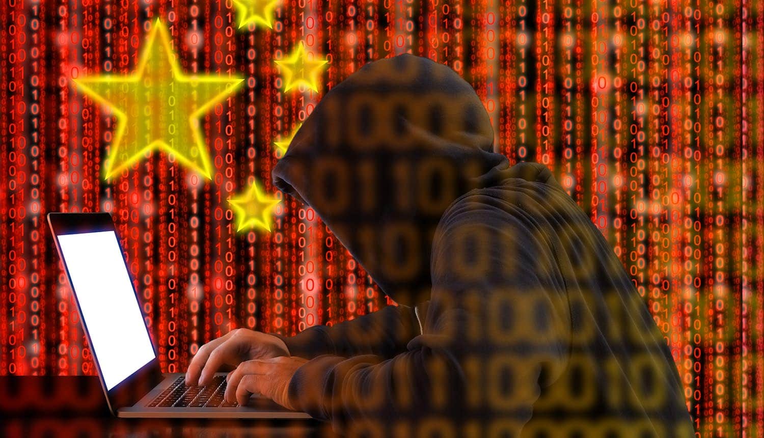 Hacker working on computer with digital China flag in background showing the data of 538 million Weibo users selling on dark web