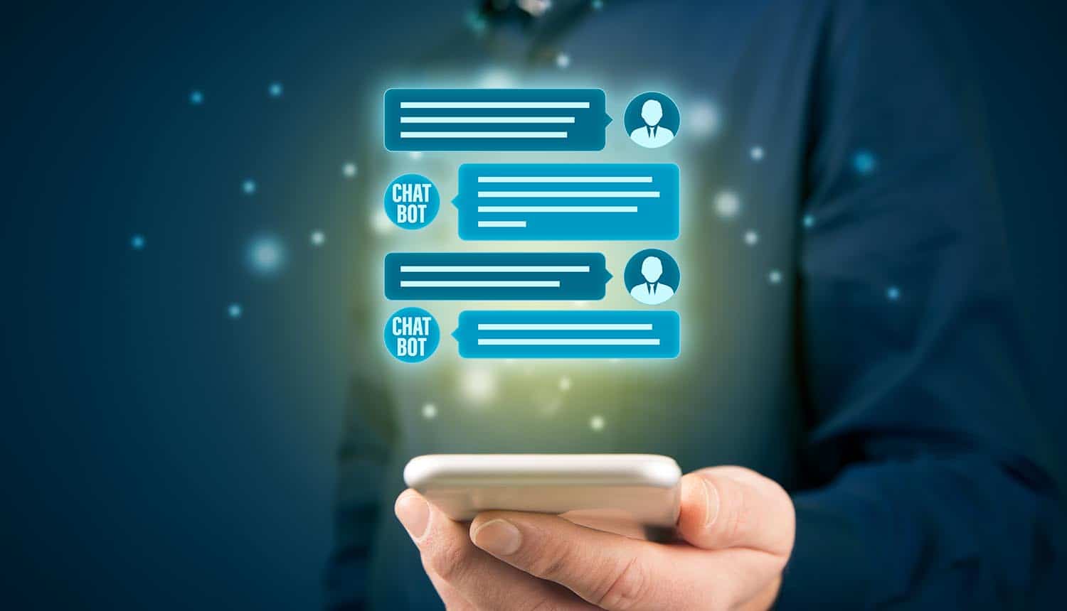 Man communicating with chatbot on mobile showing the use of intelligent chatbots in cybersecurity strategy