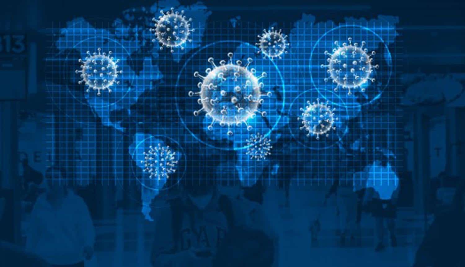 World map with Coronavirus overlay showing INTERPOL warning