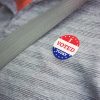 I voted today sticker on a mans shirt showing threat of typosquatting on the 2020 presidential election