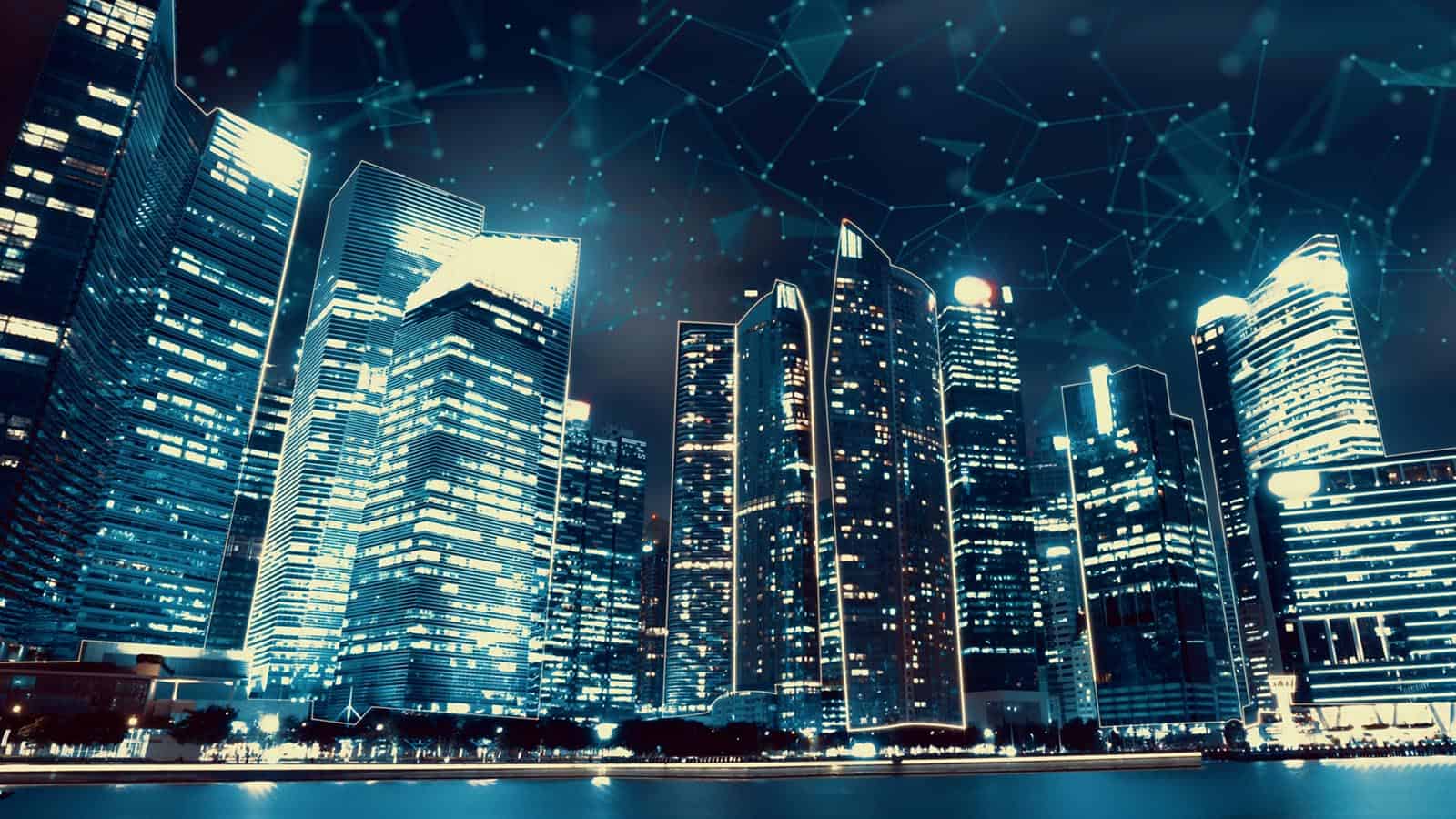 Smart digital city with connection network showing need for IoT security