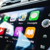 Details of apps on the the main screen in modern car dashboard showing software-defined vehicle and vehicle security