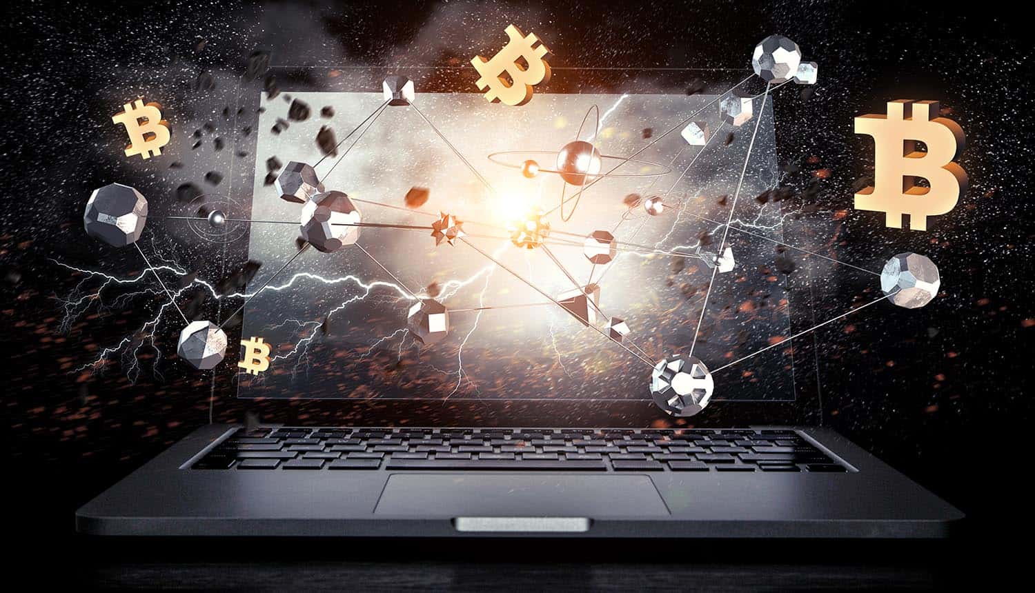 Virtual cryptocurrency concept on laptop