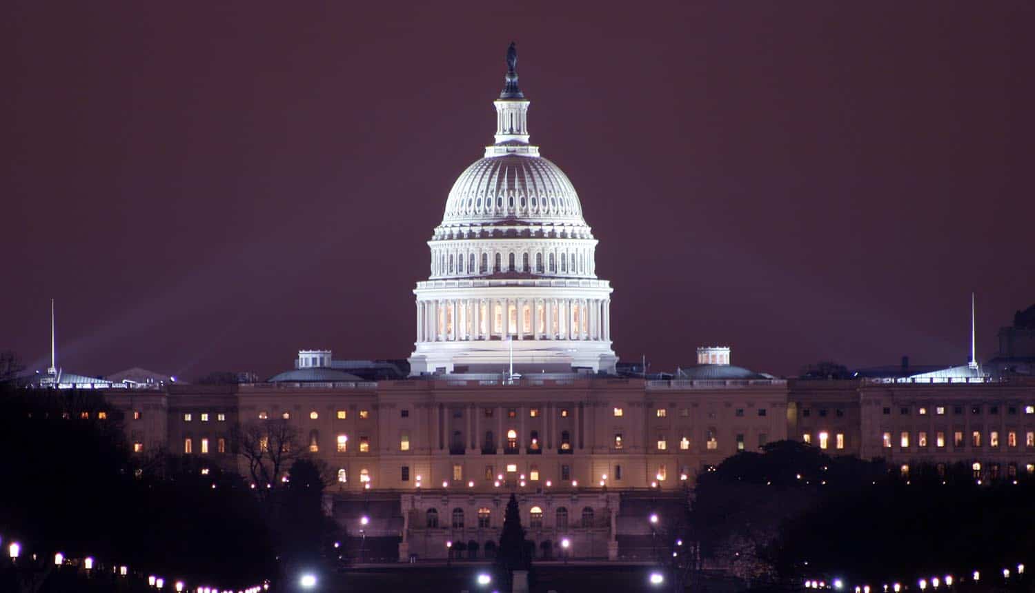 Capitol at night showing infrastructure bill with cybersecurity funding