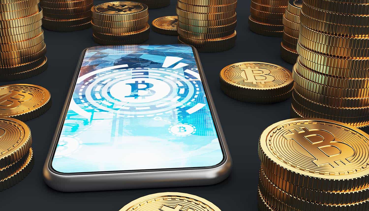 Close up of a smartphone with bitcoin on a screen