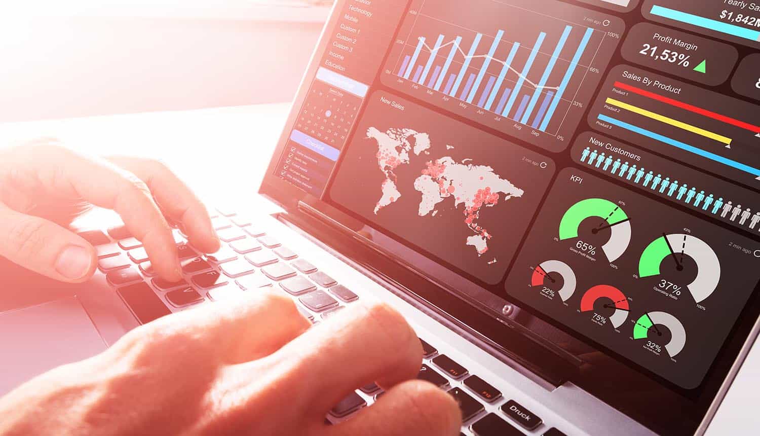 Marketing dashboard on laptop monitor