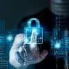 Man pointing at virtual locks showing validation-in-depth