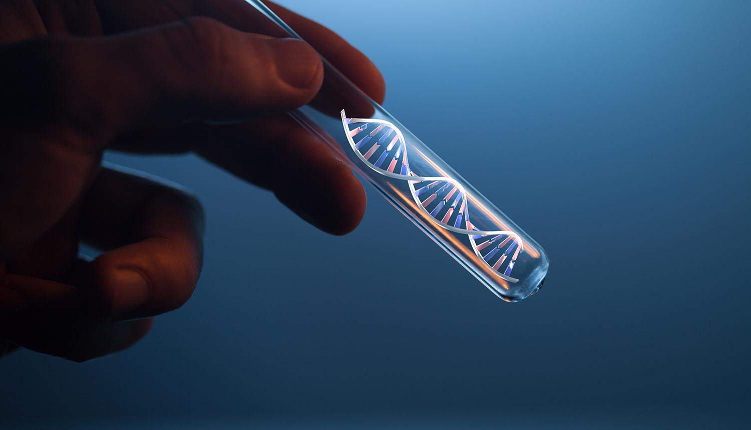 DNA molecule in glass tube in hand of scientist showing data breach at DNA testing firm