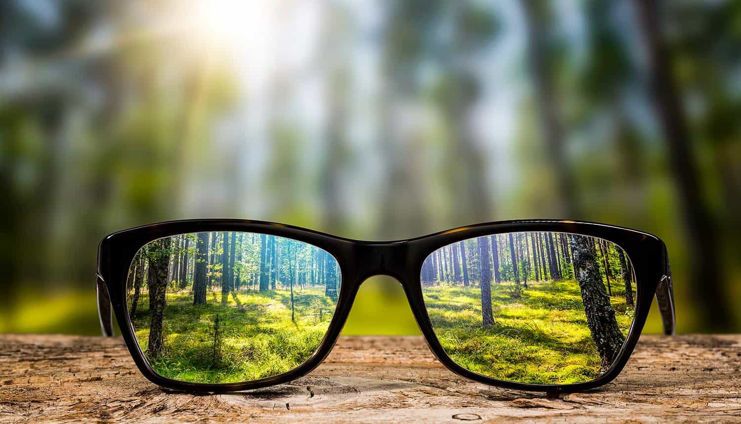 Glasses focusing on background showing tech predictions