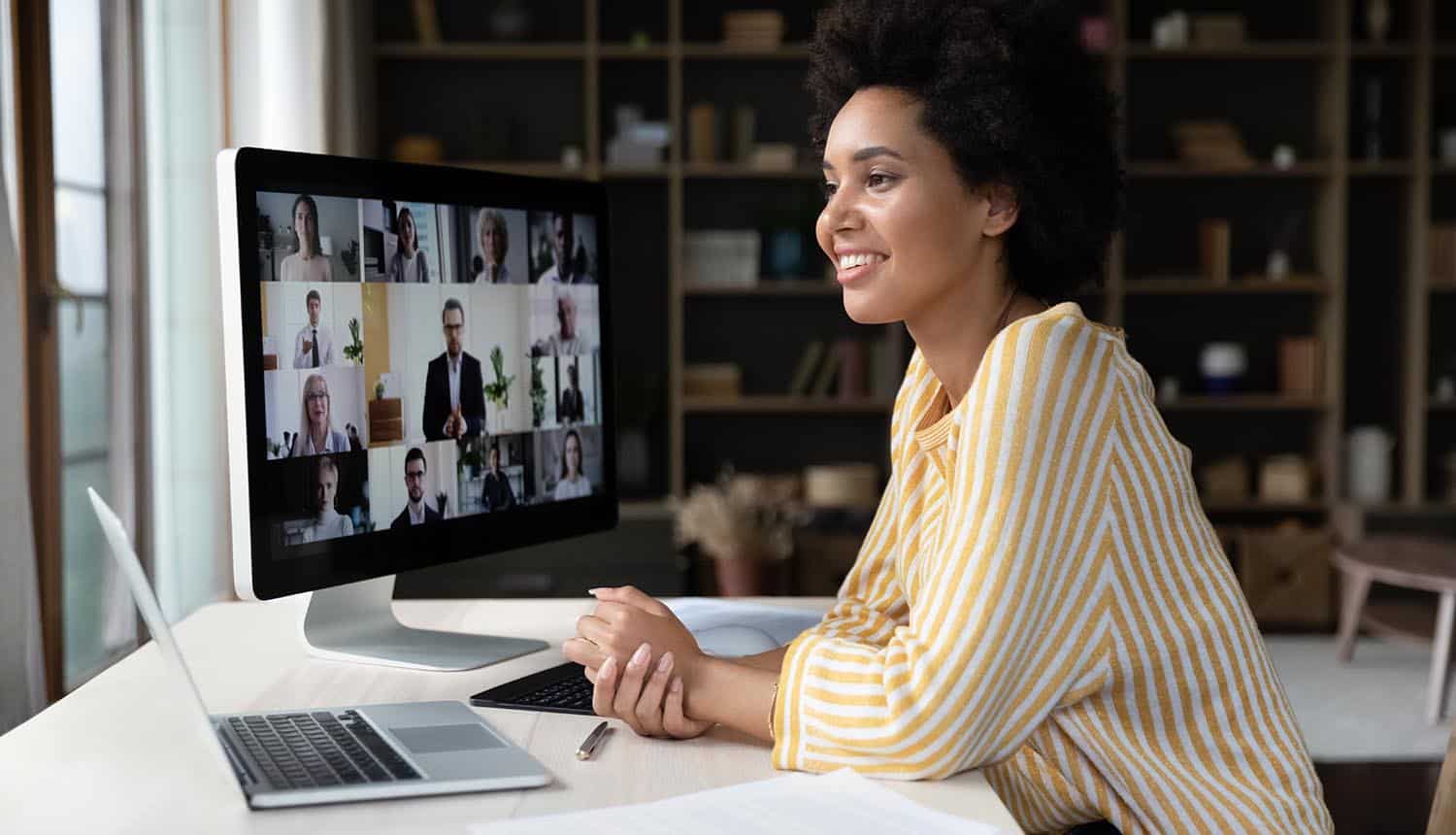Woman CEO talking on video conference call