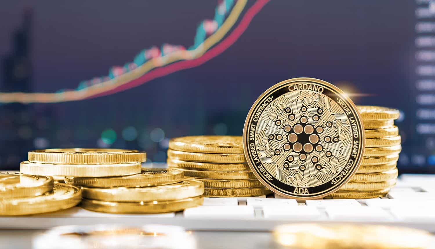 Cardano ADA cryptocurrency token against charts