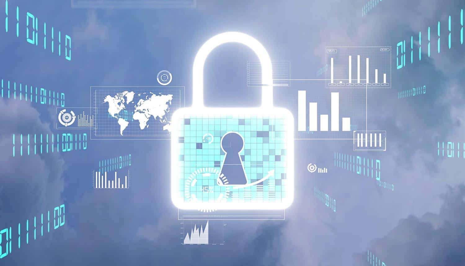 Virtual lock showing homomorphic encryption and synthetic data