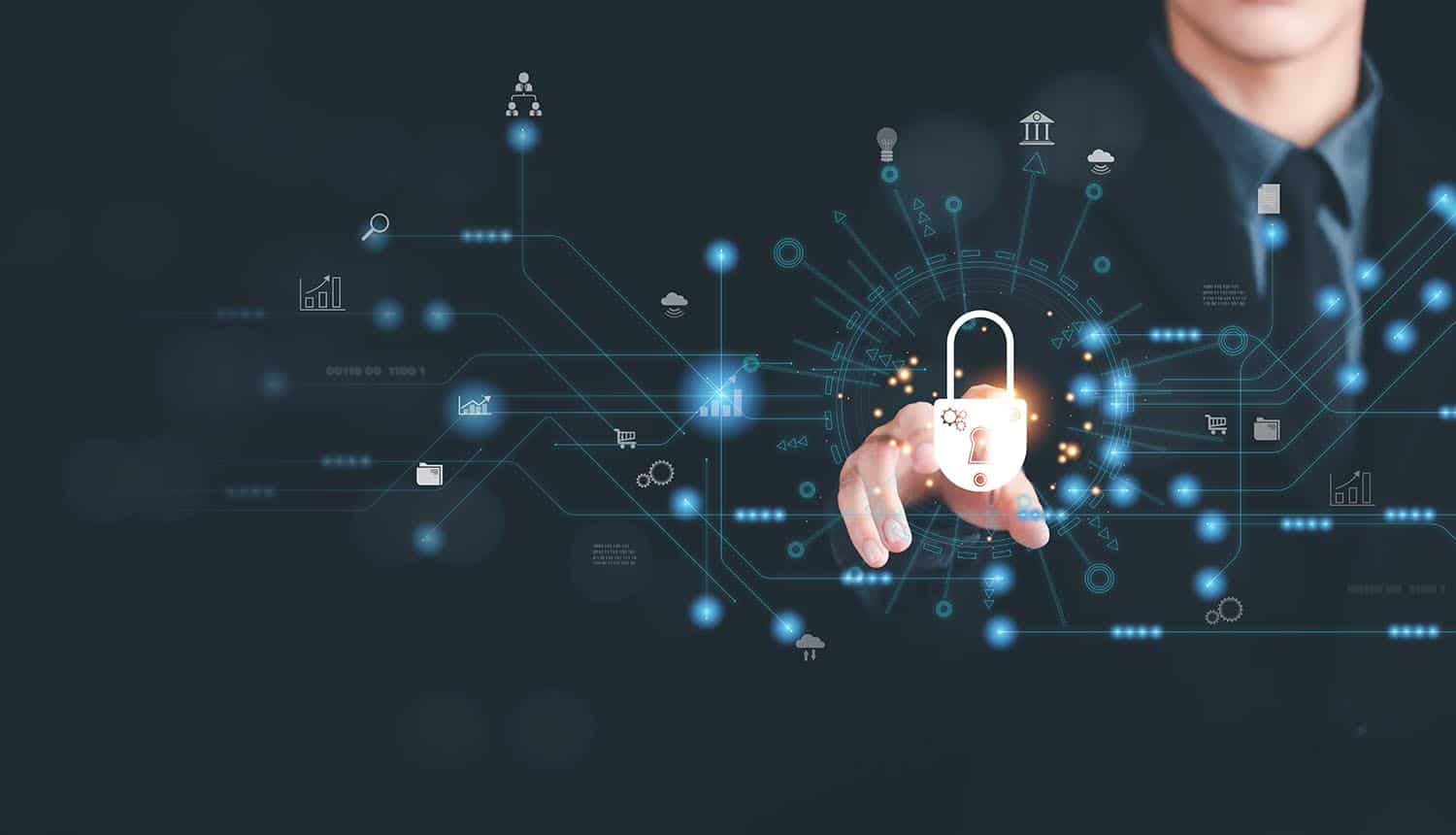 Man pointing at lock icon