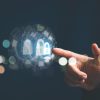 Finger pointing at lock icon showing security by design