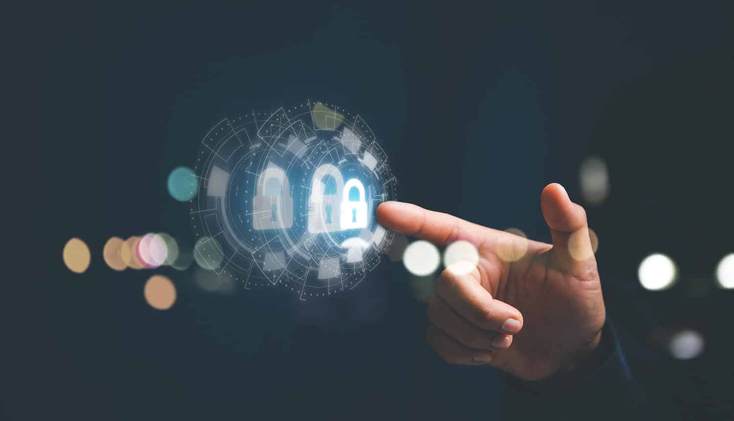 Finger pointing at lock icon showing security by design