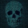 Human skull getting out of the binary code showing CIA cyber weapons