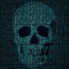 Human skull getting out of the binary code showing CIA cyber weapons