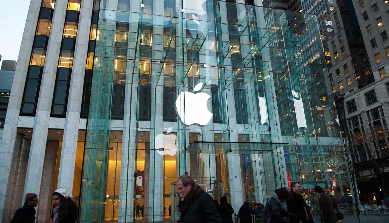 Apple Store on street showing opposition to UK online safety bill on encrypted messaging