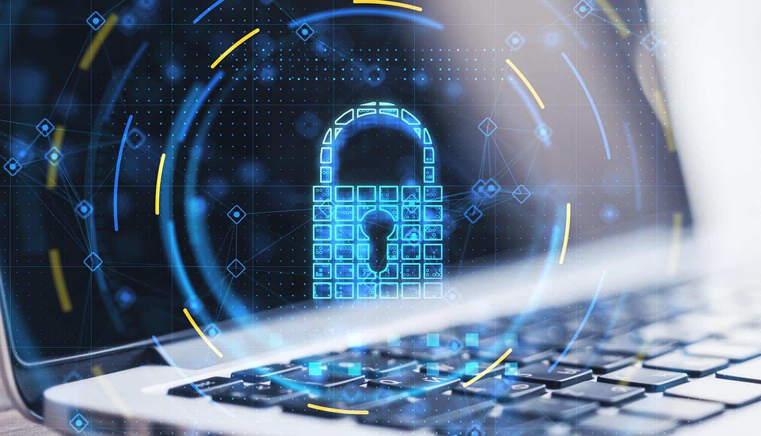 Digital lock symbol with keyhole on modern laptop