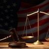 Scales of justice and judge's gavel on wooden table showing data privacy laws